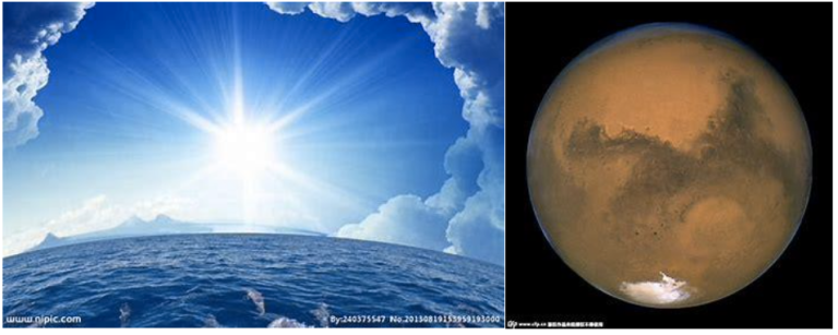 地球海洋面積有 5 個火星（上圖右側）表面大 